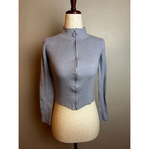 Urban Outfitters y2k clubPINK ROSE Light Blue Ribbed Mock Neck Zip-Up Sweater S